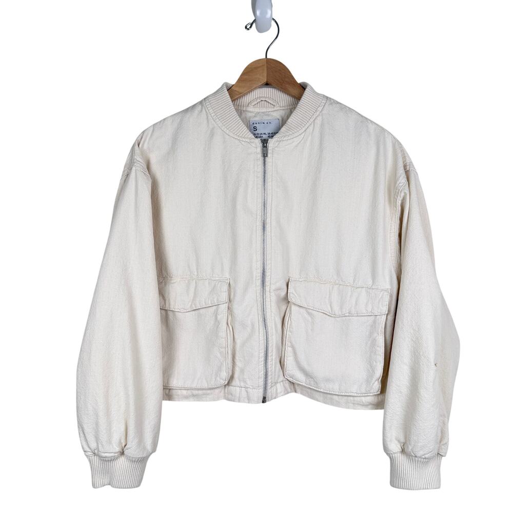 Primark Denim Co Cotton Utility Bomber Jacket Oversized Cropped Cream S Workwear